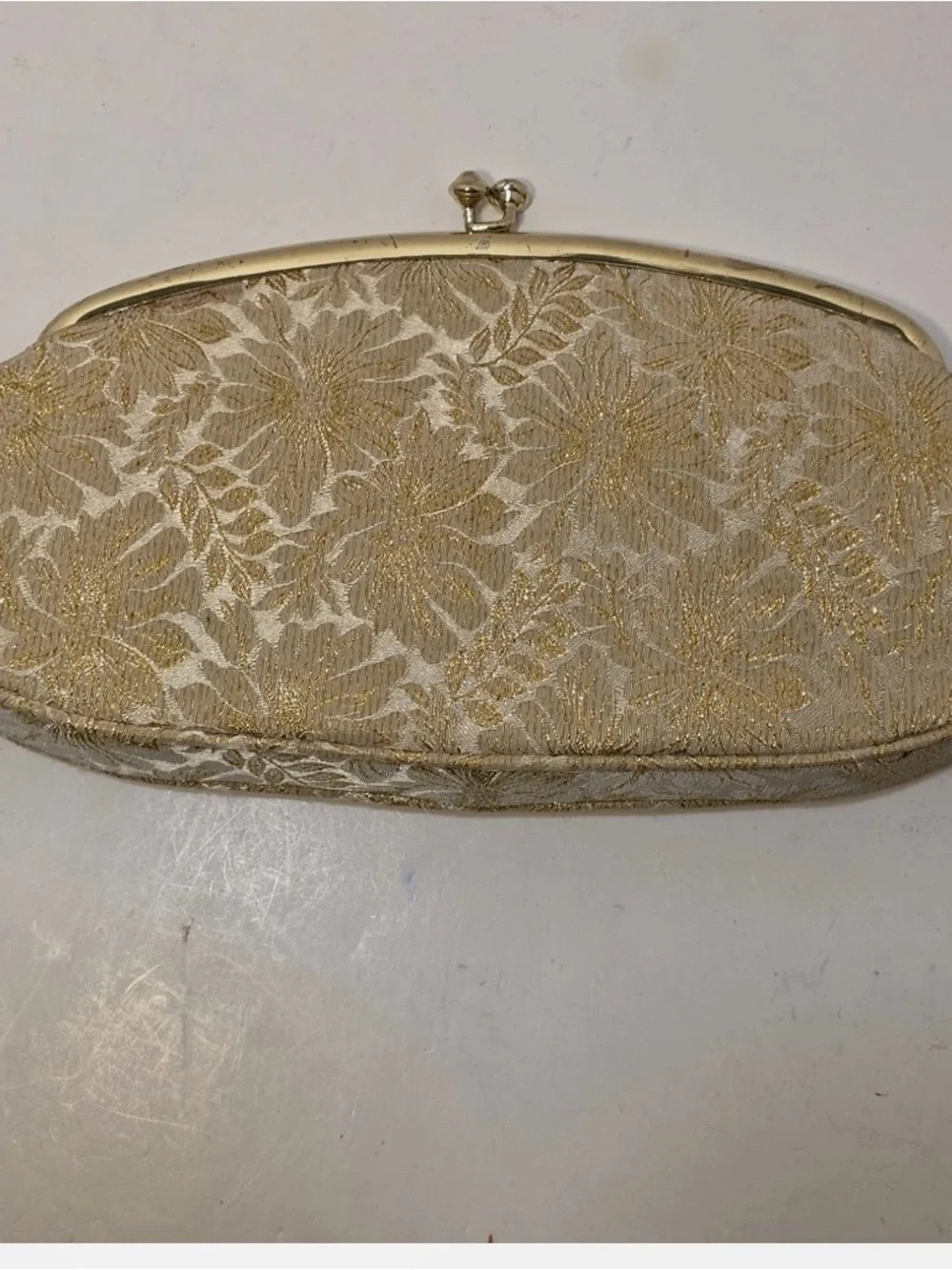 Gold Floral Jacquard Clutch Bag - Avon Vintage by Kadin 1960's